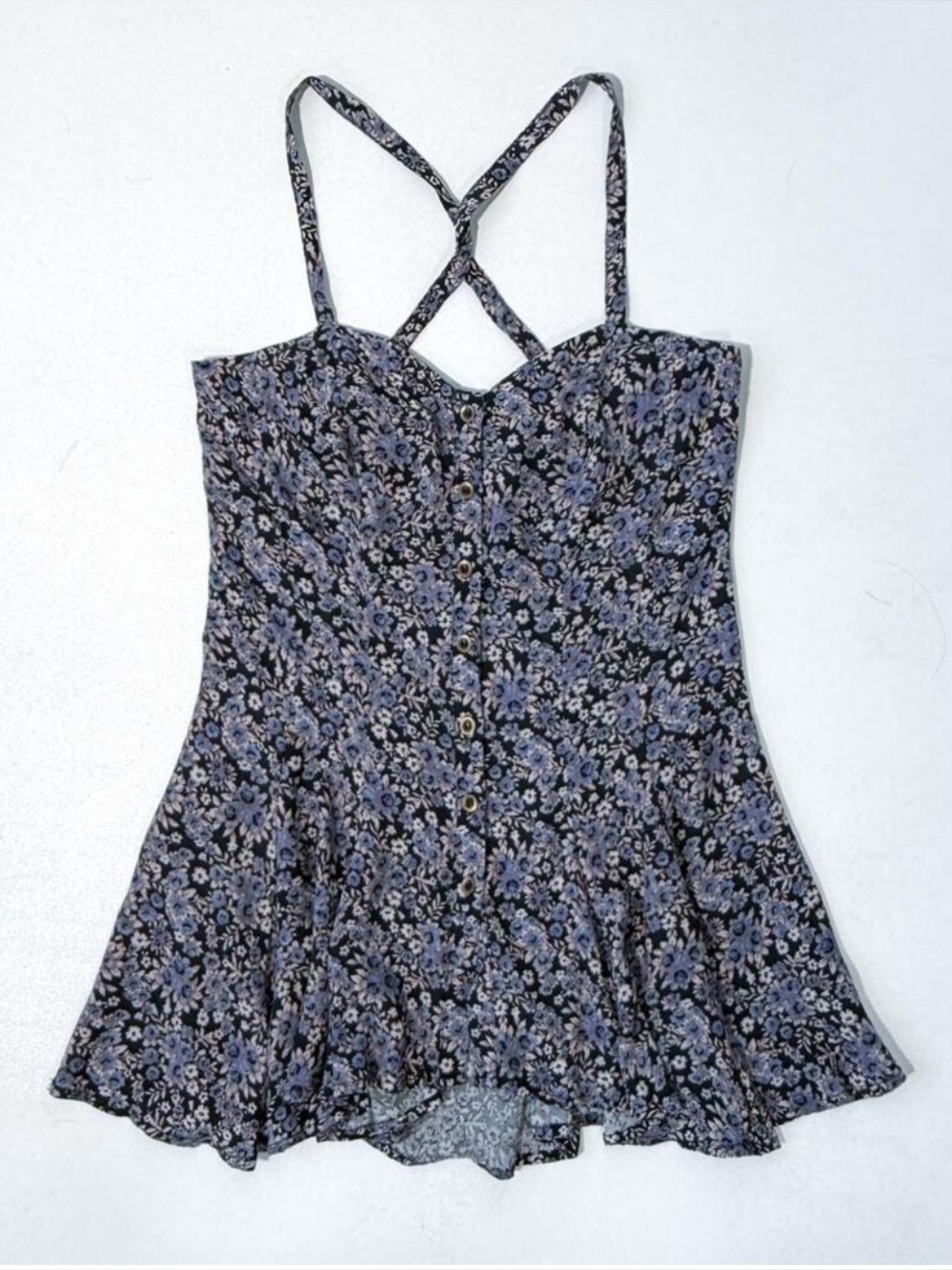 Free People Multi-Colored Floral Top, Laced Back, Flaired Hem, High/Low Length
